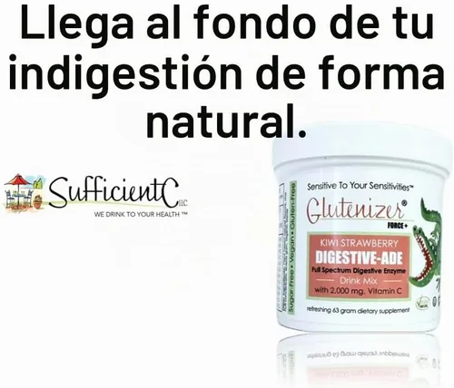 Vista 4 de Sufficient C - Glutenizer Force Plus Kiwi-Strawberry Digestive-Ade - Enzimas veganas de espectro completo de primera calidad más 2,000 mg. vitamina