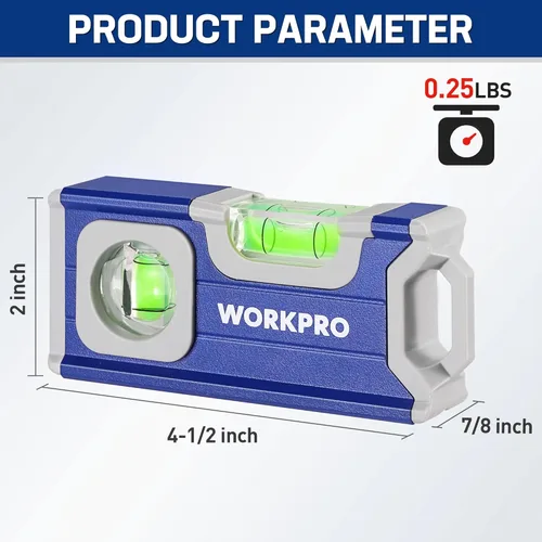Vista 3 de WORKPRO Nivel pequeño, mini herramienta de nivel de 4-1/2 pulgadas, nivel de bolsillo magnético con 2 burbujas diferentes 90°/180°, construcción