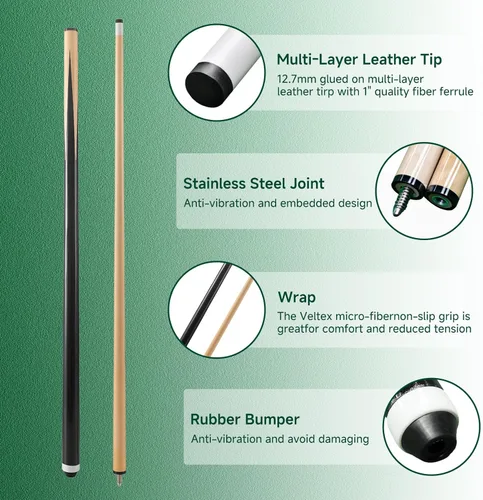Vista 4 de Palos de Billar HMQQ – Tacos de 42"/48"/58" con Punta de Cuero de 13mm – 17oz/18oz Estándar o 20oz Pesado – Juego de 2 o 4 – Palos de Pool Duraderos