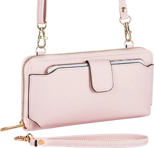 Vista 5 de K . A Cartera de pulsera para mujer, bolsa cruzada para teléfono celular, bolso de mano con ranuras para tarjetas RFID, 2 correas para muñeca