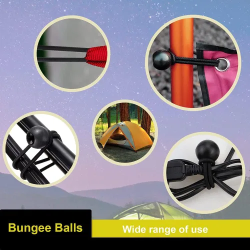 Vista 7 de NODG 24 piezas de bolas elásticas negras de 4, 6, 9 pulgadas, cuerdas elásticas de lona de alta resistencia, cuerda elástica de 0.157 in de grosor