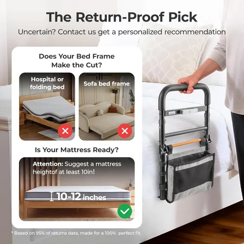 Vista 4 de Rieles de cama C1 Fold Pro para seguridad de adultos mayores, luz con sensor y bolsillo de almacenamiento, rieles laterales de cama plegables