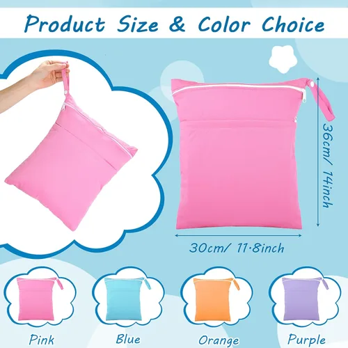 Vista 2 de Shappy 4 bolsas para artículos húmedos y secos para pañales de tela para bebé, bolsa impermeable lavable, de viaje, reutilizable, con 2 bolsillos