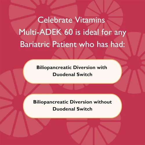 Vista 4 de Celebrate Vitamins Multi ADEK Masticables, 60 mg de hierro, multivitamínico bariátrico diario, vitaminas A, D, E, K y B12 para pacientes con cirugía