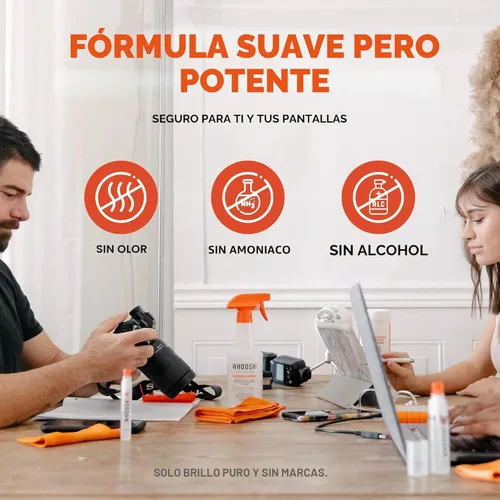 Vista 6 de WHOOSH! Pro - Limpiador de pantalla de TV recargable de 16.9 onzas líquidas y paño de microfibra, limpiador sin rayas para pantallas planas, OLED