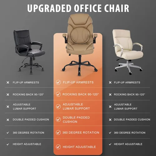 Vista 6 de Comermax Sillas ergonómicas ejecutivas de oficina con soporte lumbar ajustable, mecedora de 90-120, sillas de escritorio giratorias con reposabrazos