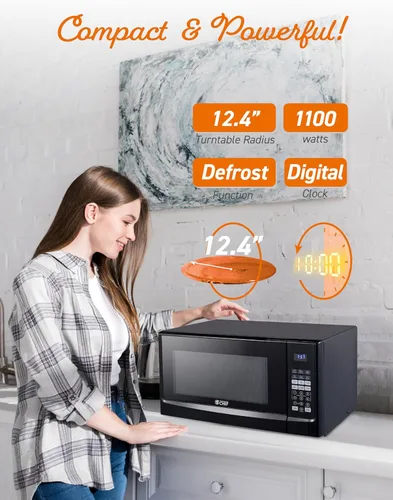 Vista 4 de COMMERCIAL CHEF Microondas de 1.4 pies cúbicos con 10 niveles de potencia, microondas pequeño con botón pulsador, microondas de 1100 vatios