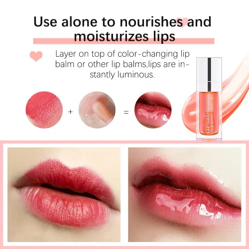 Vista 5 de Aceite hidratante para labios, brillo voluminoso de labios, hidratante, brillo labial transparente no pegajoso, bálsamo para el cuidado