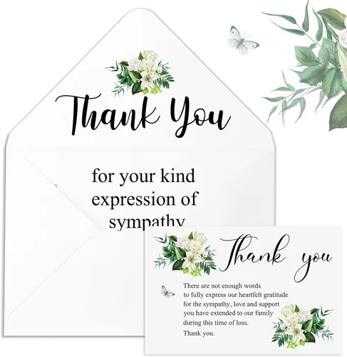 Marspark Paquete de 50 tarjetas de agradecimiento de agradecimiento, tarjetas de agradecimiento fúnebres con sobres y mensaje, notas conmemorativas
