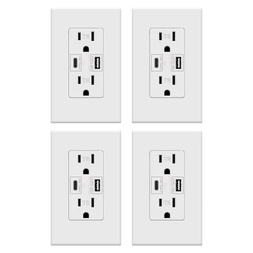 Micmi USB C + A PD Power Delivery 24W Toma de corriente dual de alta velocidad, capacidad de carga rápida inteligente, placa de pared resistente a