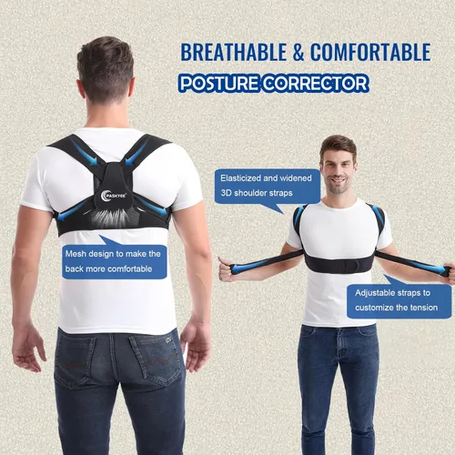 Vista 5 de Paskyee Corrector de postura para mujeres y hombres, soporte de espalda ajustable para alivio del dolor de cuello, hombros y espalda superior