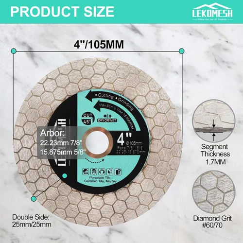 Vista 2 de Disco de corte de diamante de 4 pulgadas/105MM - Hoja de sierra para azulejos, rueda de corte, discos de diamante de doble cara para cortar y moler