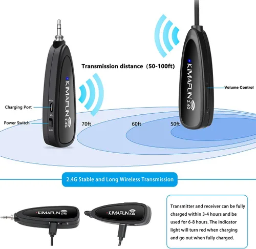 Vista 2 de KIMAFUN - Sistema de micrófono inalámbrico con auriculares, sin necesidad de Bluetooth, micrófono de cabeza impermeable para instructor de fitness