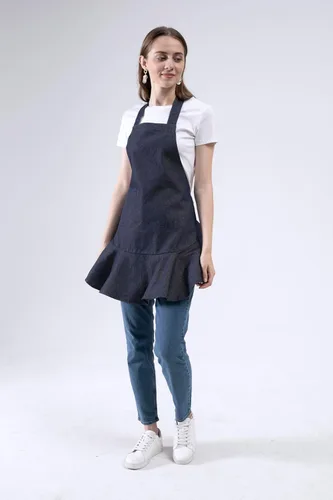 Vista 4 de Delantal de chef retro de mezclilla para mujer, Negro