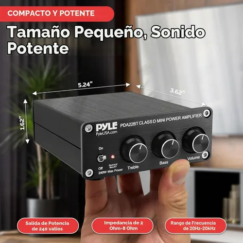 Vista 4 de Pyle 240W Wireless Mini Home Stereo Amplifier 2 Channel Compact Micro Receiver with Bass & Treble Control 200 W