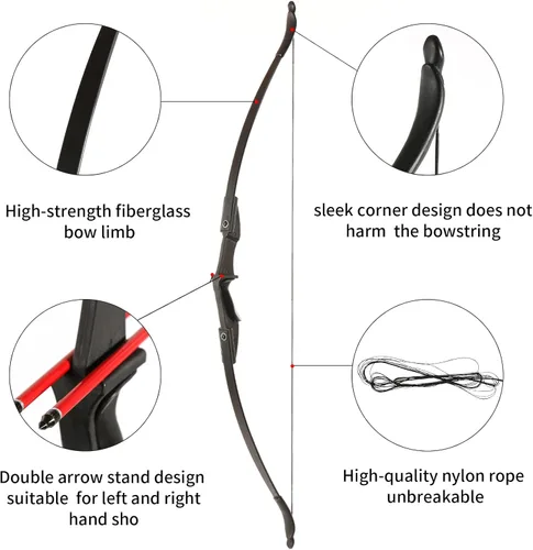 Vista 3 de TOPARCHERY Archery 57" Takedown Youth Recurve Bow Hunting Black Long Bow for Beginner Teenagers Right Left Hand Black - Draw Weight 20lbs 30lbs 40lbs