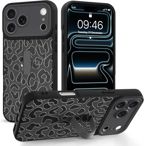 Vista 12 de Compatible con iPhone 13 Funda con Correa de Mano para Dedos Soporte, Funda de Teléfono con Estampado de Leopardo Guepardo Moderno y Genial