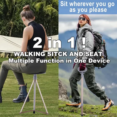 Vista 2 de Walking Cane with Seat Folding Lightweight, Portable Cane Seat with Carry Bag, Walking Stick with Seat for Seniors & Adults, Foldable Adjustable