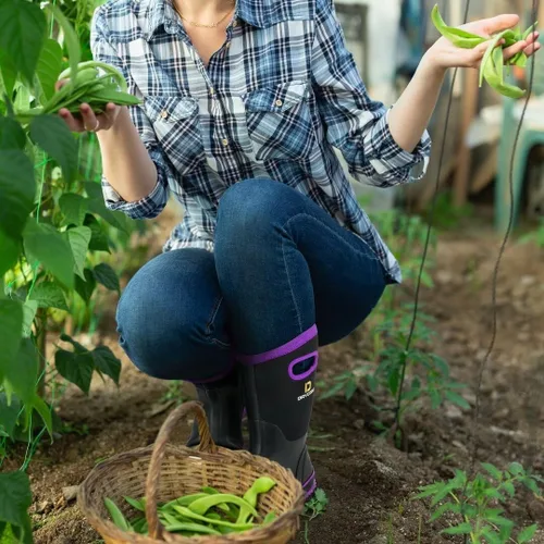 Vista 7 de D DRYCODE Rubber Boots for Women, Rain Boots with Warm Neoprene, Waterproof Mid Calf Mud Insulated Work Boots for Womens Gardening, Farming