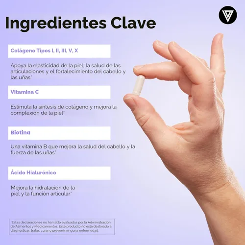 Vista 6 de Vital Vitamins Multi Colágeno para Mujeres y Hombres - Tipo I, II, III, V, X - Alimentado con Pasto, Sin OGM - 150 Cápsulas