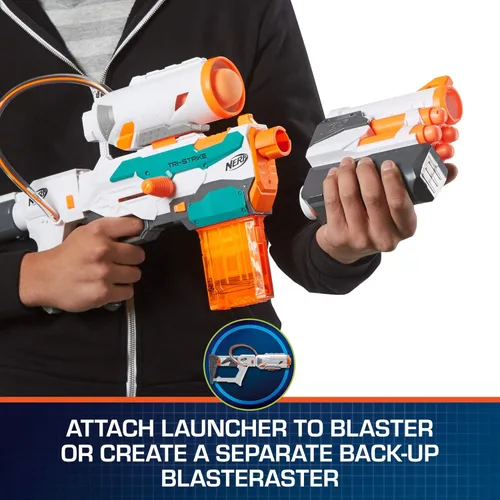 Vista 3 de Nerf Modulus Tri-Strike Blaster, Cañón Mega, Lanzacohetes, Cargador, 1 Cohete, Juegos al Aire Libre para Niños (Exclusivo de Amazon)