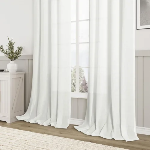 Vista 196 de Aersas Aqua Green Linen Curtains 84 Inches Long 2 Panels Set Back Tab Rod Pocket Living Room Curtain Farmhouse Rustic Light Filtering Hook Drapes