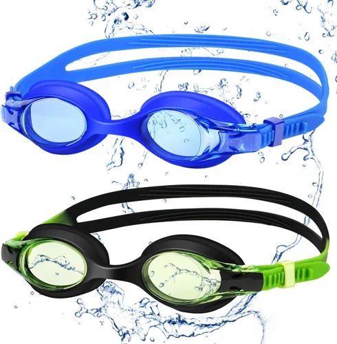Starweh Kids Swim Goggles 2 Pack, Anti Fog No Leak Swimming Goggles for Boys Girls Ages 6-14, Wide View Swim Goggles Kids