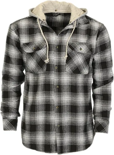 Vista 27 de Gioberti Camisa de franela a cuadros de algodón 100% para hombre con capucha extraíble y botones 100 – negro/azul real/gris.