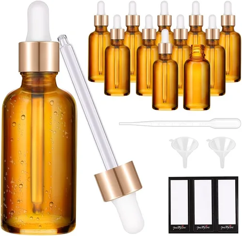 Vista 18 de PrettyCare Botellas con cuentagotas de vidrio para ojos de 2 onzas (2.1 onzas líquidas), paquete de 63 botellas gruesas vacías ámbar a granel