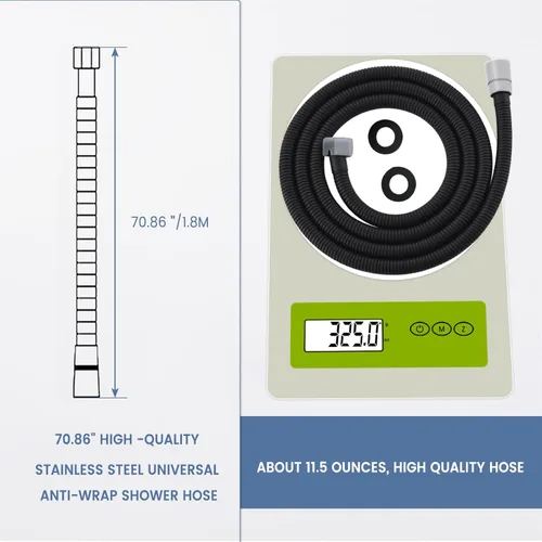 Vista 4 de Manguera de ducha de metal para cabezales de ducha de mano, acero inoxidable negro extra largo de 71 pulgadas, pieza de repuesto universal