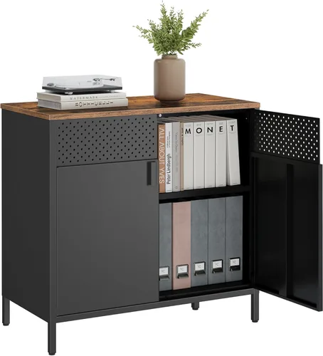 SONGMICS Gabinete de almacenamiento, gabinete de metal, aparador con 2 puertas, 15.7 x 31.5 x 29.9 pulgadas, cierre magnético, estante ajustable,