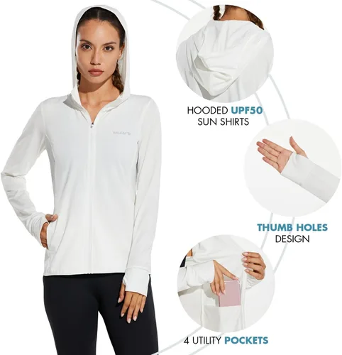 Vista 5 de baleaf Chaqueta de protección solar UPF 50+ para mujer, con capucha, con bolsillos, para senderismo, rendimiento al aire libre