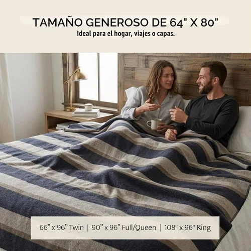 Vista 7 de Pendleton Eco-Wise - Manta 100% lana, de origen responsable, calidad Raya azul marino medianoche