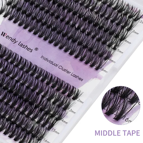 Vista 5 de Racimos de pestañas individuales 40/50D, pestañas DIY de 4.7-6.3 pulgadas de longitud mixta, rizos C/D, pestañas finas con banda delgada, pestañas
