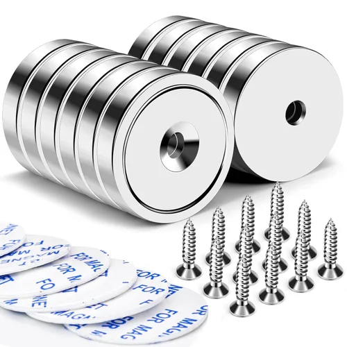 Vista 12 de LOVIMAG Imanes con agujeros, imanes de disco de taza de neodimio resistentes impermeables de más de 110 lb con tornillos para montaje en pared