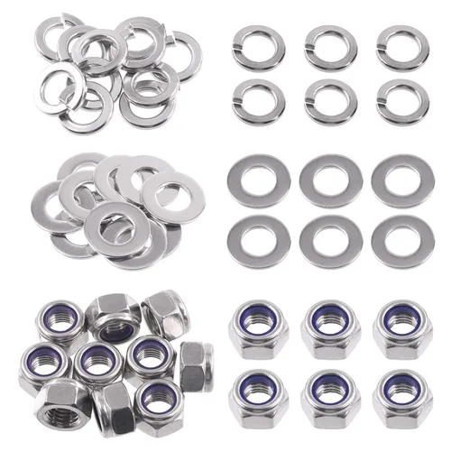 Vista 12 de Swpeet 75 piezas M10 tuercas hexagonales de bloqueo de acero inoxidable, kit surtido de arandelas planas y arandelas de bloqueo divididas para uso