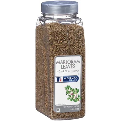 McCormick Culinary Hojas de mejorana, 4 onzas – Un recipiente de 4 onzas de especias de mejorana para un sabor amargo y mentoso, ideal para guisos,
