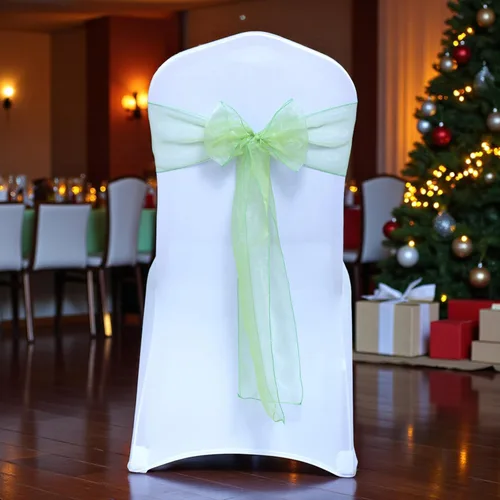 Vista 7 de Bandas de organza para decorar sillas en bodas y eventos, 100 unidades, organza, Manzana Verde (Apple Green), 10