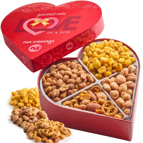 Vista 13 de NUT CRAVINGS - Cesta de regalo con arreglo floral de frutas secas navideñas en cesta de regalo de madera en forma de manzana + bandeja (9 surtido)