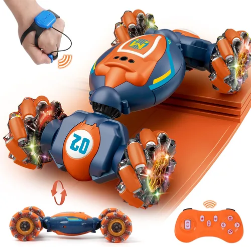 Vista 10 de QXHOL - Camión monstruo impermeable RC con gesto, vehículo de control remoto de 4WD anfibio controlado a mano para niños, vehículo todo terreno
