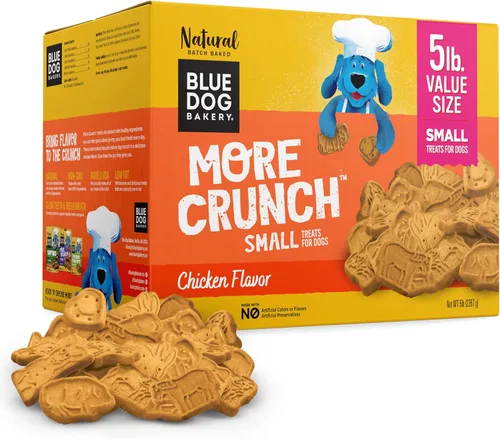 Vista 21 de Blue Dog Bakery More Crunch - Pequeños sabores surtidos, galletas para perros, golosinas saludables, todo natural, tocino, pollo, queso, mantequilla