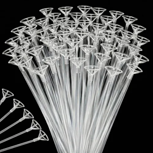Charniol 25 Pieces Balloon Sticks with Cups, 16 Inch Long Clear Balloon Holder Transparent Balloons Sticks for Birthday Party Wedding Anniversary