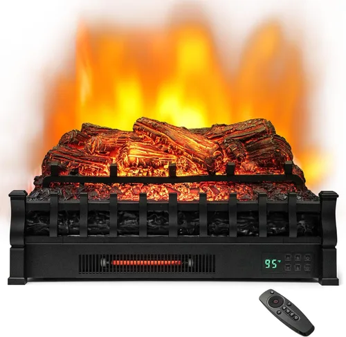 Tangkula Chimenea eléctrica de leña de cuarzo infrarrojo de 26 pulgadas con cama de brasas de pino realista, inserto de calentador de chimenea