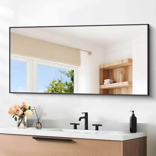 Vista 17 de DESBING Espejo de Baño de 30" x 36", Espejo de Pared Negro Mate con Marco de Metal, Espejo Rectangular Decorativo de Tocador para Dormitorio Baño