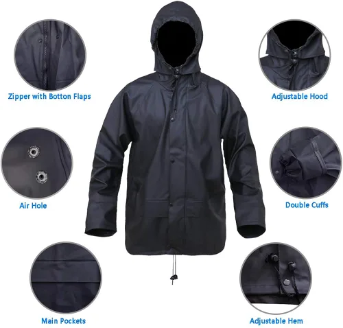 Vista 2 de Niruoxn Traje de lluvia para hombre impermeable para mujer con capucha para guardar para trabajar pescar acampar