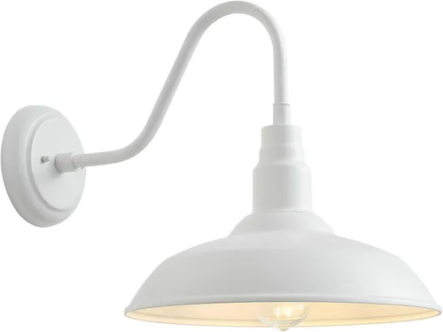 Vista 12 de Lámpara de granero de cuello de cisne para exteriores de 10 pulgadas de diámetro con montaje en pared, linterna de pared blanca impermeable