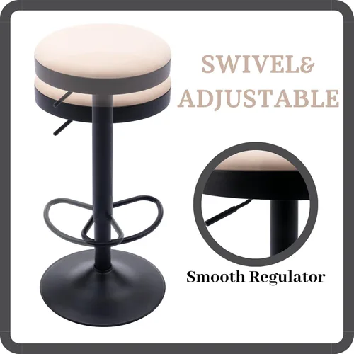 Vista 18 de Taburetes de bar sin espalda, juego de 2 taburetes de bar redondos ajustables para encimera de cocina, taburete giratorio de altura de barra, silla