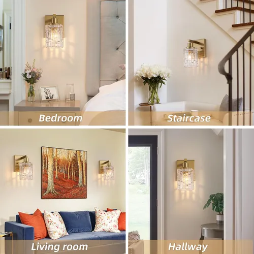 Vista 9 de Lámpara de Tocador de Baño de 1 Luz en Oro Cepillado Sobre Espejo, Iluminación Moderna de Tocador con Pantalla de Cristal, Accesorios de Iluminación