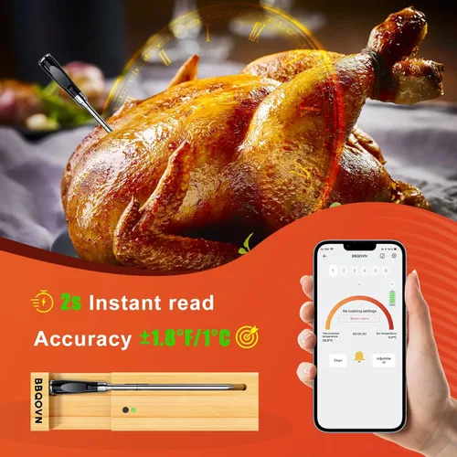 Vista 6 de Termómetro inalámbrico para carne, rango remoto Bluetooth de 777 pies, sonda de termómetro de carne ultrafina de 0.154 in, lectura instantánea