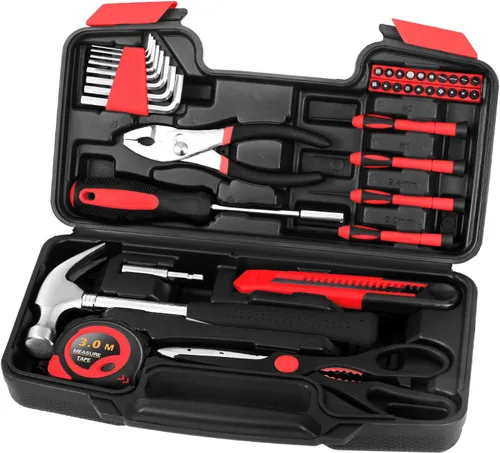 Kit de herramientas para el hogar de 39 piezas, juego de herramientas manuales domésticas generales, caja de herramientas pequeña con estuche de